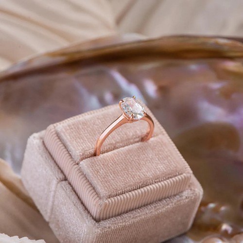 Women Engagement Ring 14K Rose Gold Plated 1Ct Oval Cut Lab Created Diamond - Picture 6 of 7