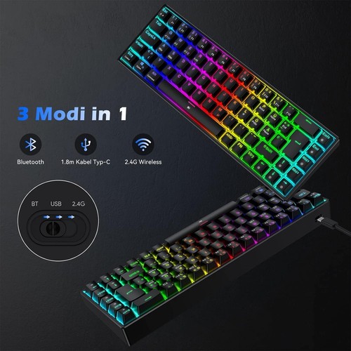 Gaming Tastatur RGB Mechanische Tastatur Kabellos QWERTZ Gamer Setup 2,4G C329 - Bild 2 von 8
