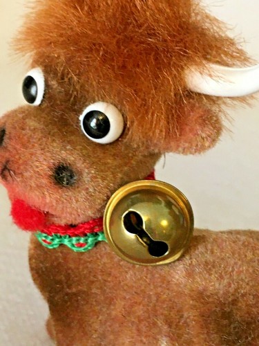 VINTAGE-NUOVO Ino Schaller floccato marrone corna mucca ornamento natalizio Germania - Foto 4 di 5