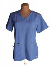Barco One Wellness Scrub Top Women's Small Blue V-Neck Stretch 5 Pockets D/16