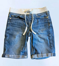 Justice Girls Blue Denim Bermuda Shorts Size 10 Slim Drawstring Pockets Stretch
