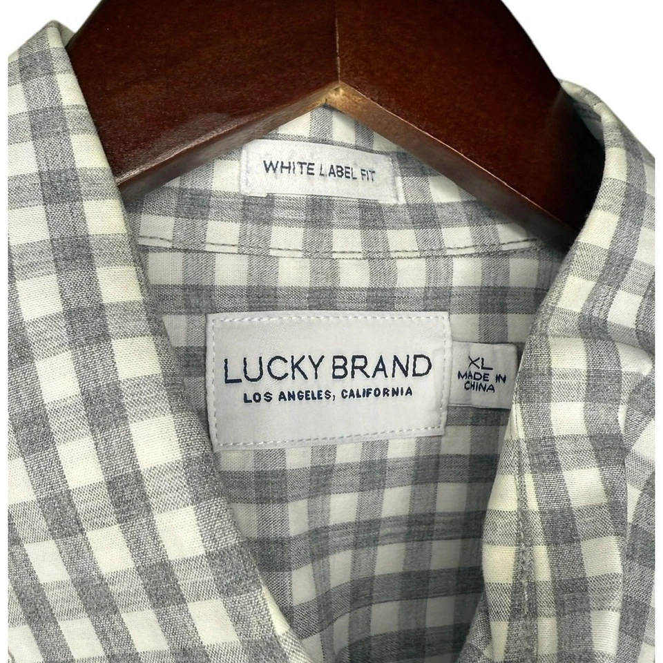 Lucky Brand Men's White Label Fit Light Gray Plaid Button Up Size XL  - Image 3 of 3