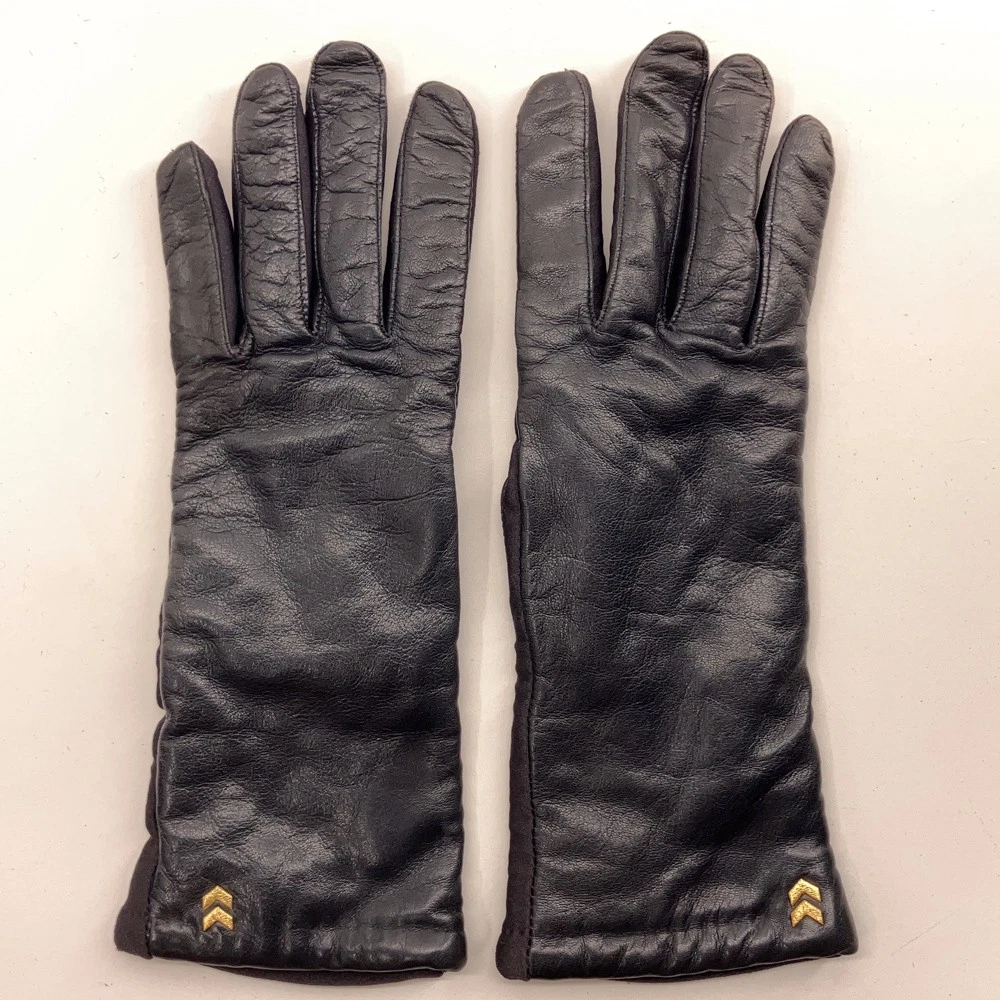 Older Isotoner Black Leather longer cuff winter dress gloves