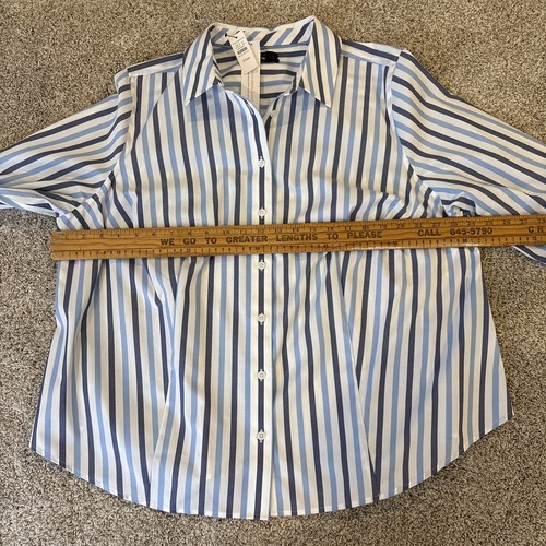 TALBOTS PLUS Petite NON-IRON Sz 20WP Blue Striped LS Blouse Button Down Shirt - Picture 8 of 10