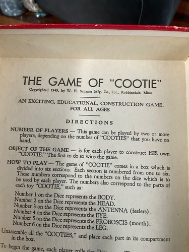 1949 Vintage Il Gioco di Cootie Scatola Originale Completa - Vari Colori +Bonus - Foto 7 di 8