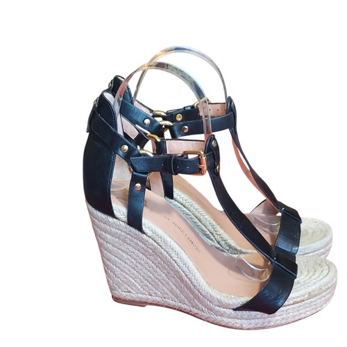 Vince Camuto Black Gold  Leather T-strap  Wedge Sandals Women's Size 6.5 - Bild 17 von 17
