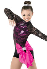 WEISSMAN HOT PINK AND BLACK SEQUIN BIKETARD DANCE COSTUME - SIZE SMALL ADULT