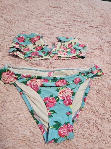 Vtg Betsey Johnson Y2K Floral Multicolor Bikini Swimsuit 2 Pieces Small