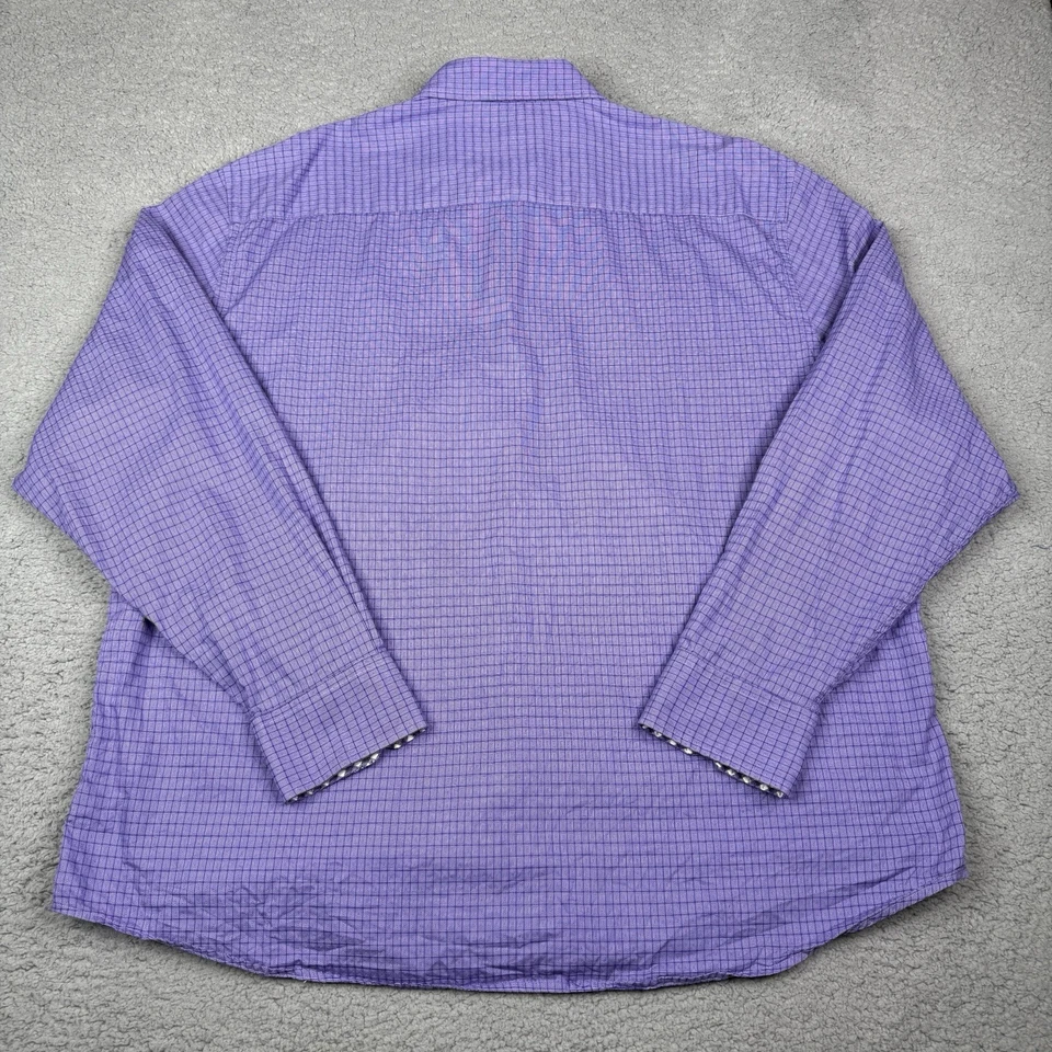 Johnston Murphy Shirt Mens XXL Purple Geo Check Tailored Long Sleeve Flip Cuff - Image 3 of 4