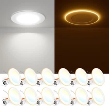 12 Pack 5/6 Inch 5CCT Recessed Can Light with Night Light, 2700K/3000K/4000K/...