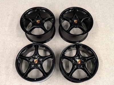 4 Factory Porsche 911 996 Carrera II 18'' OEM Wheels Black Spline Rims 993 BBS
