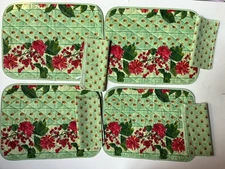 Green Table 4 NAPKINS & PLACEMATS VINTAGE Pierre Deux STYLE Red FLORAL Flowers