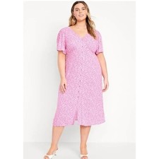 Old Navy Women's Button Front Pink Midi Flowy Smocked Ditzy Floral Size 2X NWOT