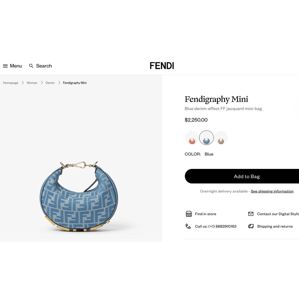 $2250 NEW FENDI FENDIGRAPHY BLUE HOBO SHOULDER BAG PURSE NWT