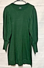 Vince Camuto Green Sweater Dress Balloon Sleeves Size L Stretch Knit Knee Long