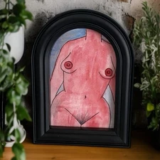 Original Painting Woman In Red Monotone Framed Art Human Body Female Form Ooak