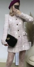 NEW Structured ZARA Tweed Coat Dress Size L Multicoloured White Pink