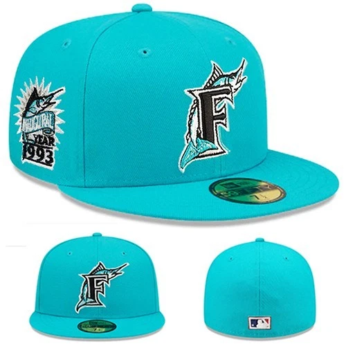 New Era Florida Marlins Teal Fitted Hat MLB 1993 Inaugural Side Cap Size 7 1/2