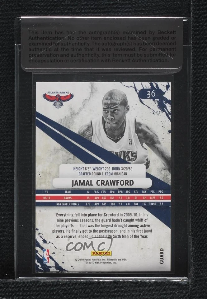 BAS 2010-11 Panini Rookies & Stars Jamal Crawford #36 Beckett Auth Sticker Auto - Image 2 of 2