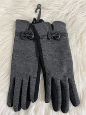 Adrienne Vittadini Gray&Black Gloves With Bow Touch Screen Tech. Size S/M -NWOT