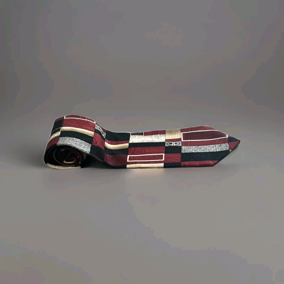 Corbata hecha a mano 100 % seda suave para hombre rojo oscuro gris negro-ligeramente usada-inspeccionada ¡Bonita! Foto 3 de 4