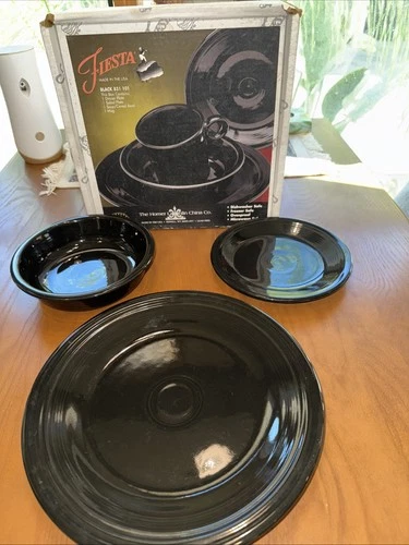 Fiesta  3 Piece Place Setting BLACK Fiestaware 3 Set Box USA 831 101 -  No Mug