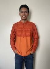 Cotton Blend Kurta Shirt Handmade Traditional Ethnic Style With Geometric Print