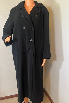 Rain Shedder Petite 14P Black Long Coat Hooded Double Breasted Lined Classic