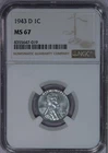 1943-D Lincoln Wheat Cent 1c NGC MS67 - Fresh Coin and Holder!