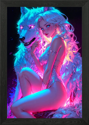 Sexy Neon Wolf Frau Gerahmtes Wandbild Poster Leinwanddruck Bild