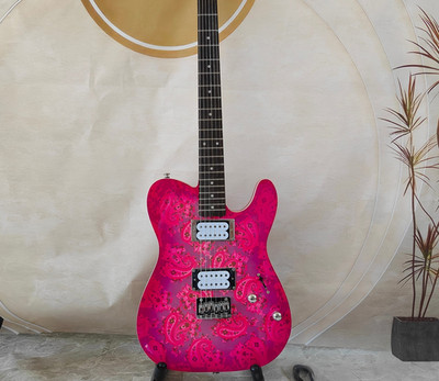 Stunning Hot Pink Paisley TL Electric Guitar, Unique Paisley Print Body NEW！！