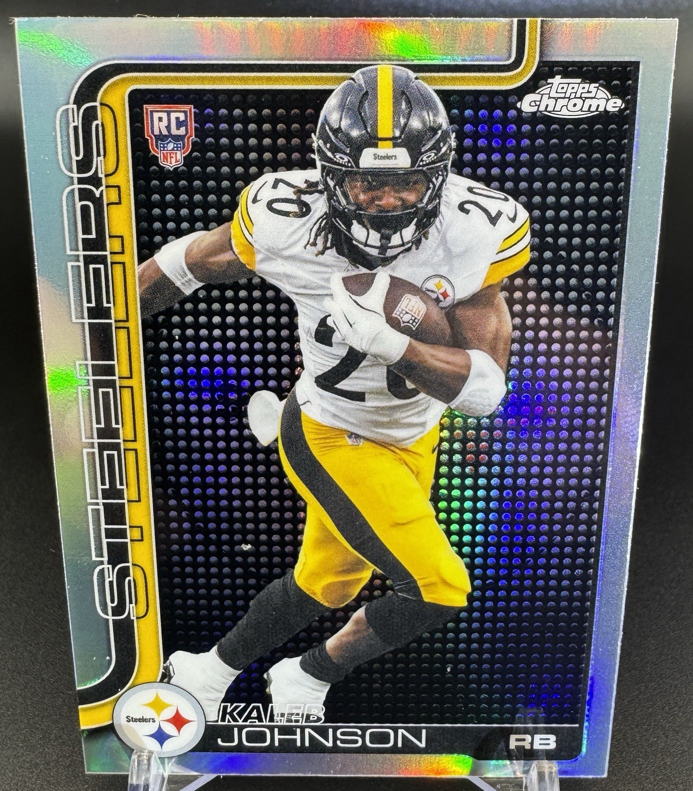 Kaleb Johnson 2025 Topps Chrome Lightboard SSP Refractor RC #323 Steelers