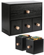 Black Wooden Tea Drawer Organizer For Tea Bag...