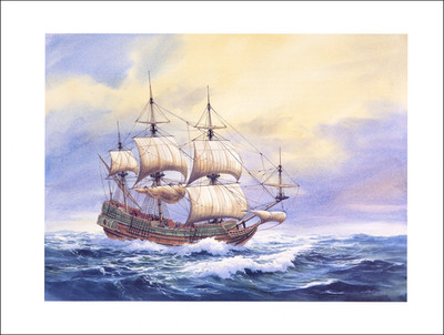 2000 Vintage Print Pelican Sail Ship April 1704 Ocean Voyage Watercolor Image
