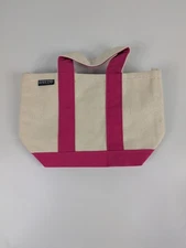 VTG Lands End Open Top Canvas Mini Boat Tote Bag Purse Pink Natural