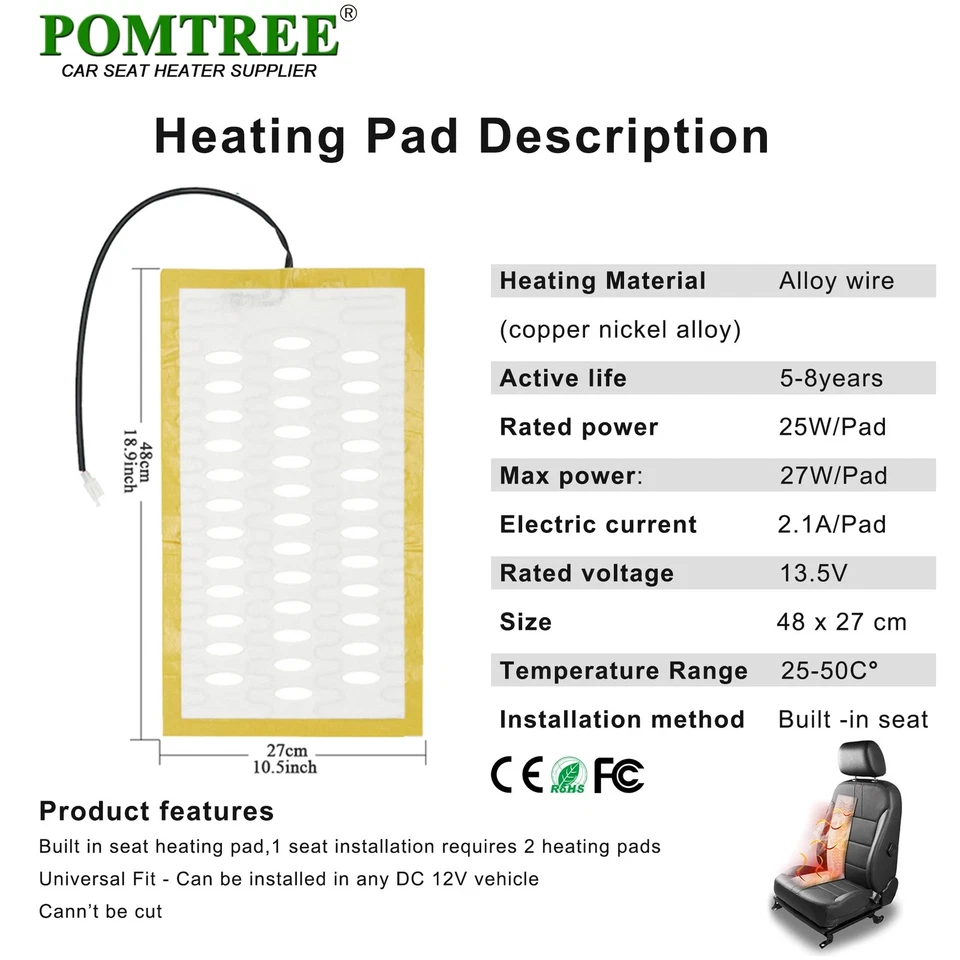 Universal 12V Car Seat Heater Kit Heating Pad 3-Level Control Switch Fit 2 Seats Foto 2 de 4