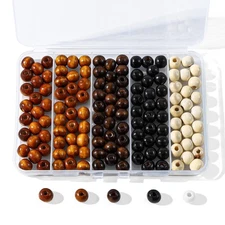 140pcs Large Hole Wooden Beads for Crafts, 5 Colors Vintage Unfinished Wood