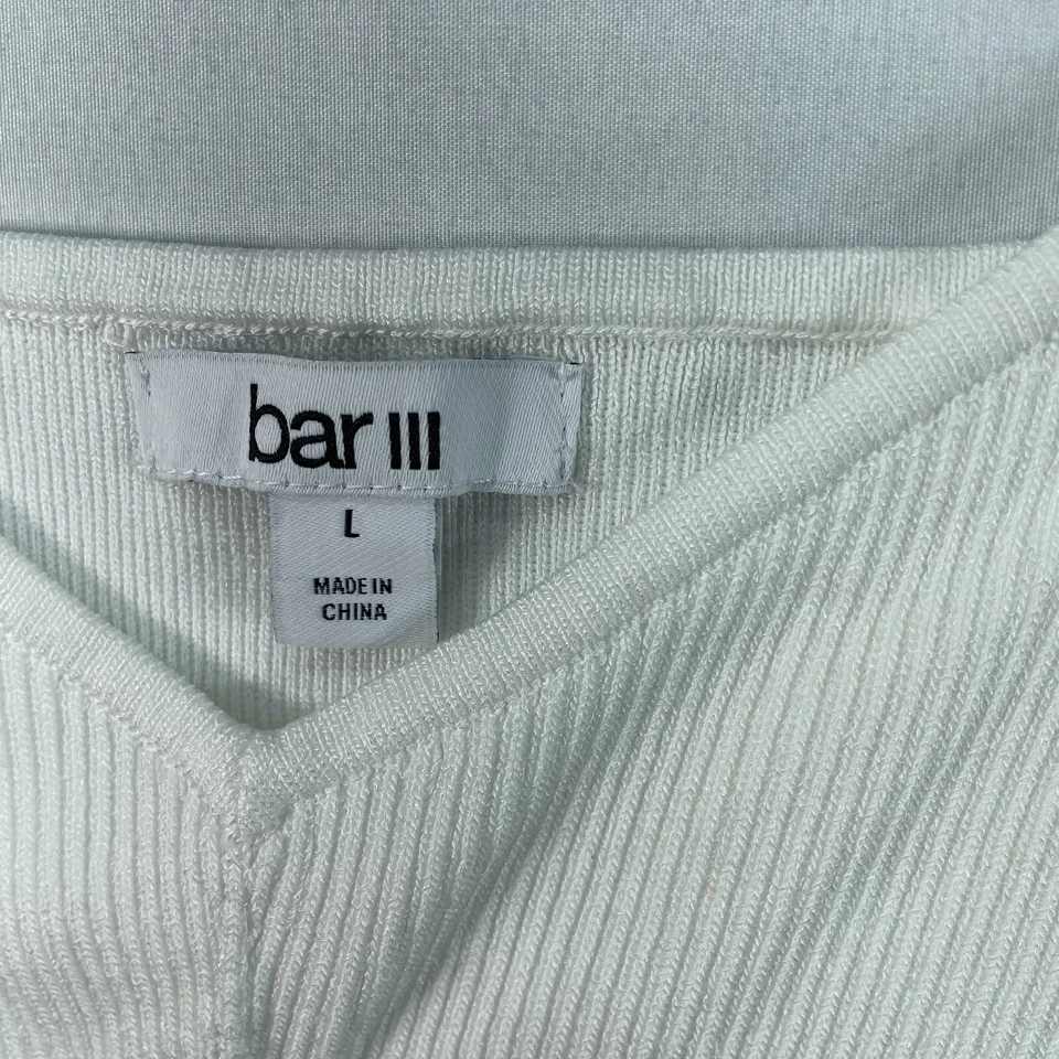 Bar III Tank Top Womens size Large White Ribbed Sleeveless Stretch Vneck New - Изображение 3 из 4