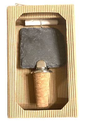 Wine Bottle Stopper Cork And Slate With Chalk To Personalize New Open Box