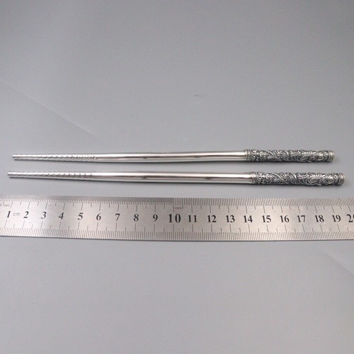Pure Solid S999 Fine Silver Chopsticks Healthy Phoenix Pattern Dinnerware 7.9in - Picture 5 of 5