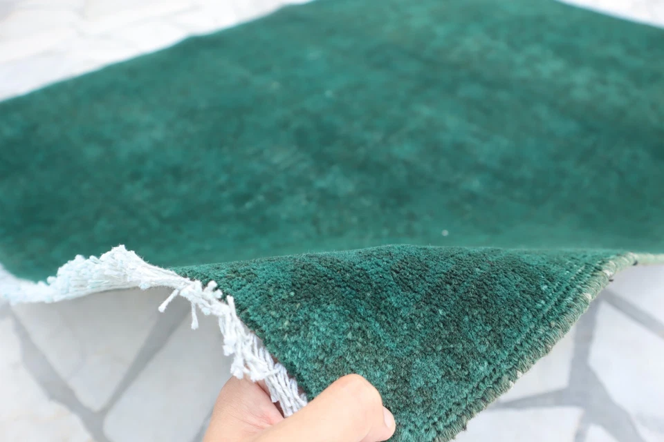 Alfombra teñida verde 3x5 años 90 antigua turcomana anudada a mano alfombra de lana - alfombra de entrada Foto 2 de 4