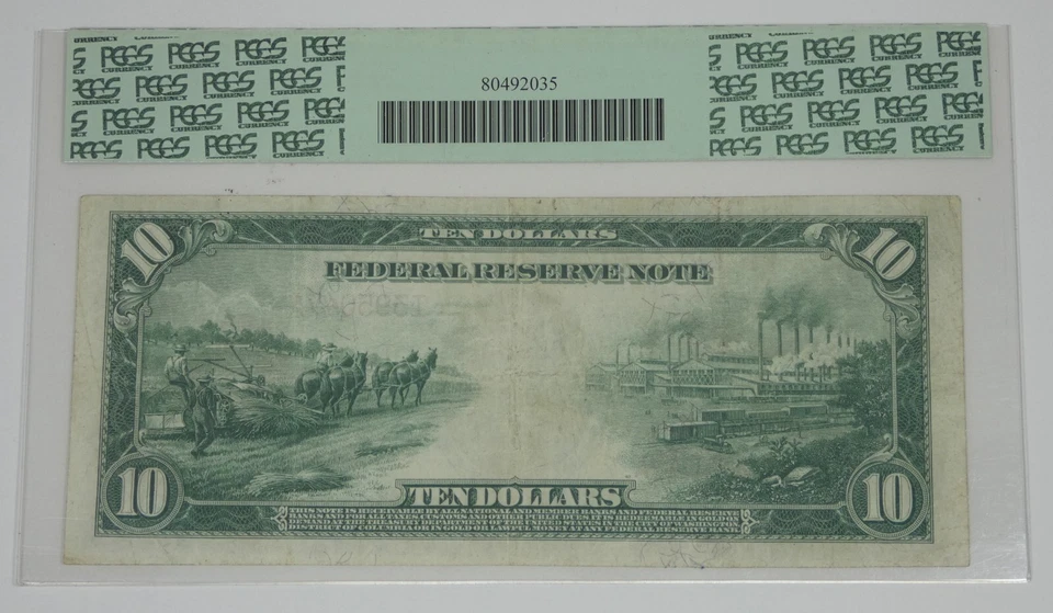 Series 1914 Large Size Red Seal $10 Fed Res Note 9-I PCGS VF 20 Fr#900a Tears - Image 2 of 4