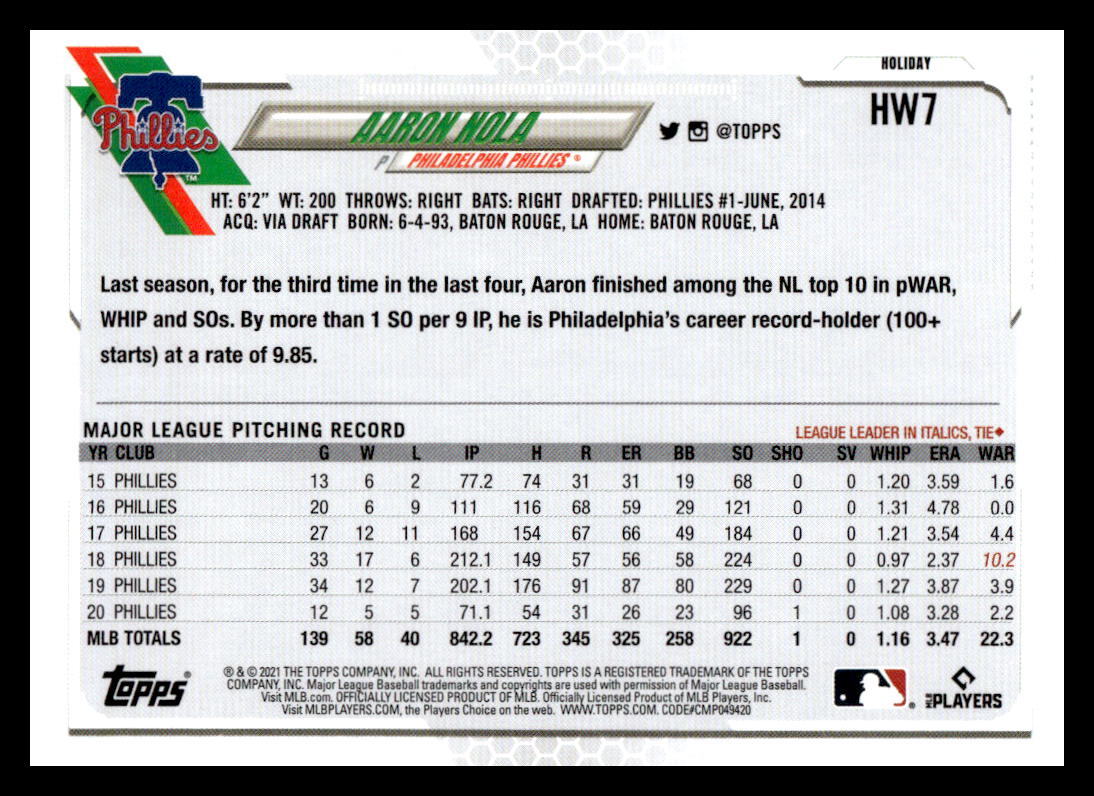 TOPPS MLBカード TRIBUTE AARON NOLA PHILADELPHIA PHILLIES 01/10 #SOA-AN 送料無料 中古 IT1 Topps TOPPS MLBカード TRIBUTE AARON NOLA PHILADELPHIA
