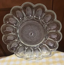 Vintage L. E. Smith 11” Hobnail Deviled Egg or Oyster Plate. 15 Slots for Eggs