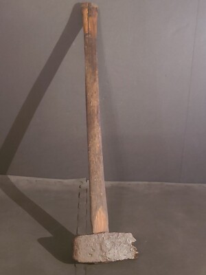 Antique Primitive Rustic Burl Wood Sledge Hammer Carpenter Mallet 27.5''
