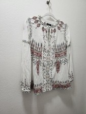 Johnny Was BIYA Silk Embroidered Boho Peasant Top Blouse