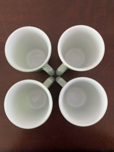 Pyrex Coffee Mug Vtg Mint Green Milk Glass D Ring Handle Set Of 4 - Picture 3 of 12