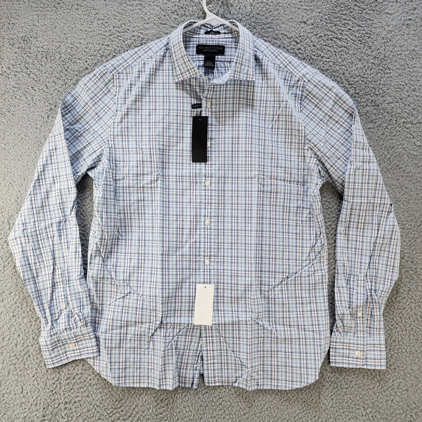 В мужском магазине представлена классическая клетчатая рубашка на пуговицах Mens L с шиферно-синим воротником L/S