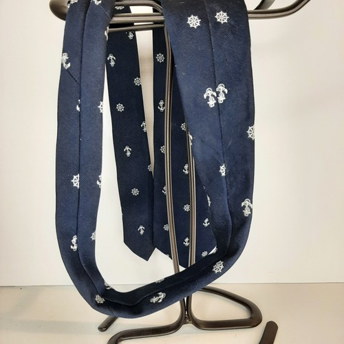 Neck Tie Nautical Anchor Wheel 55" Navy Blue White Halliford Ties Ltd England - Picture 10 of 10