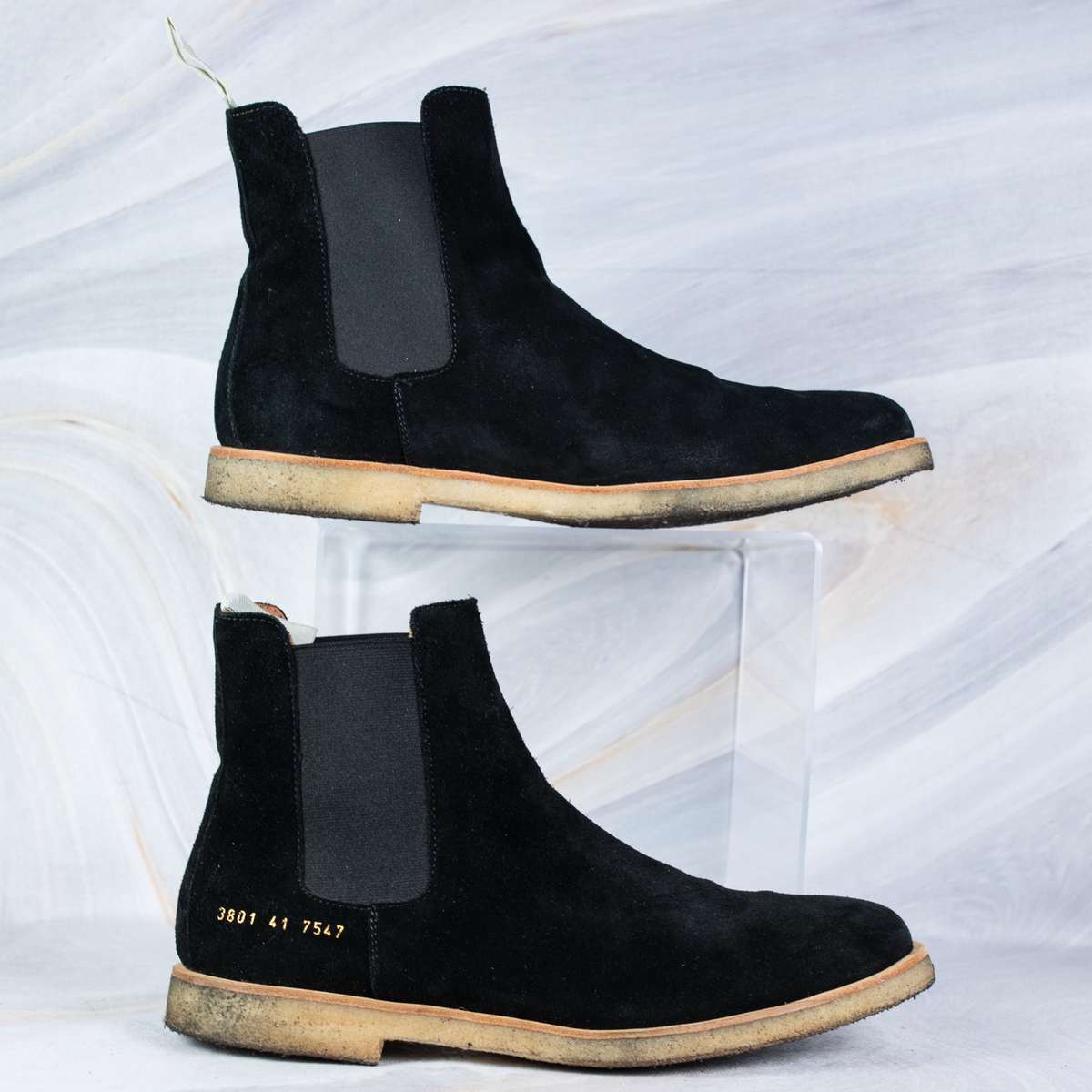 Common Projects Black Suede Men\'s Chelsea Ankle Boots Crepe Sole Pull On Common Projects Black Suede Crepe Sole Chelsea Boots (41  main image 3